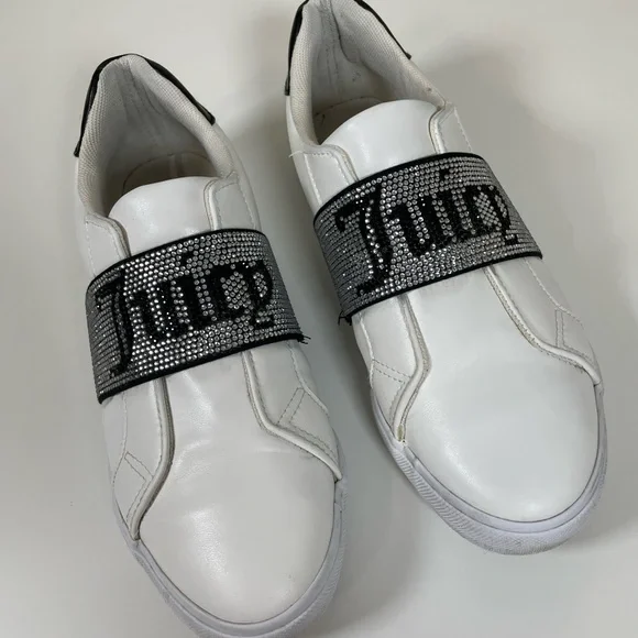 JUICY‎ COUTURE Women’s 9.5 Cosmik White & Black Embellished Slip On Shoes Bling - Picture 8 of 8